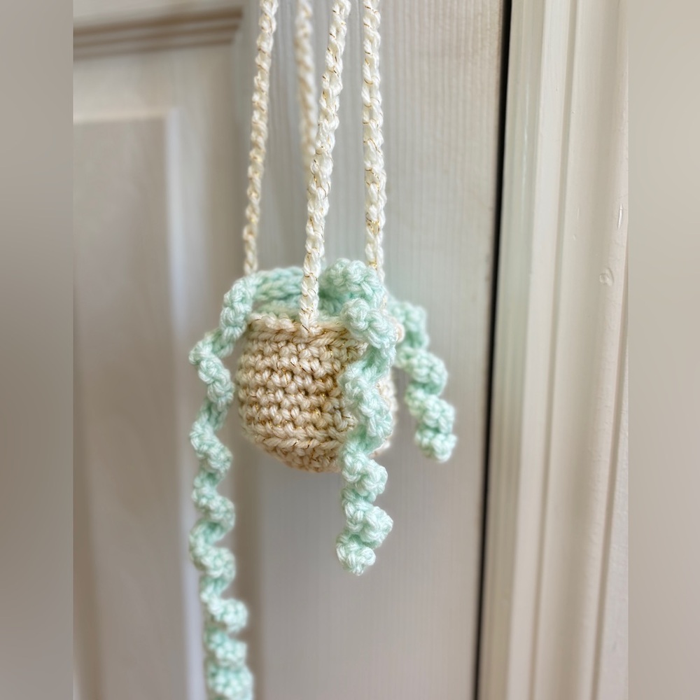 Crochet Hanging Plant Green Boho Home Decor Handmade